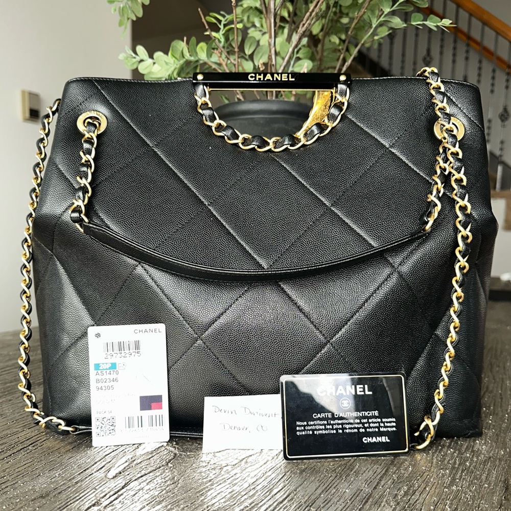 SOLD Chanel Quilted Black Real Catch Large Shopping Tote
